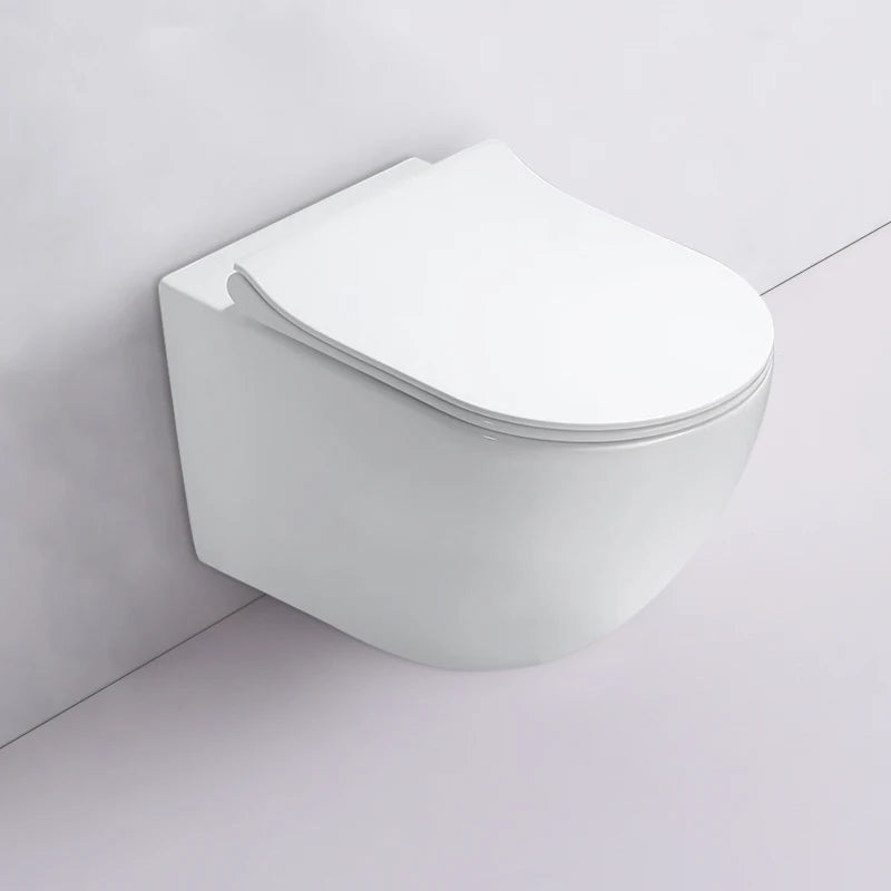 Wall Hung Toilet with P-Trap Ceramic Rimless Bowl Dual-Flush Slow Closing Bidet Concealed Tank Gravity Flushing