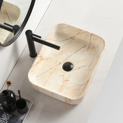 Classic Orange Color Rectangle Ceramic Counter Top Hand Wash Basin Marble Sink for Bathroom