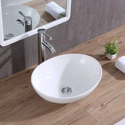 Modern Hot Sale White Oval Shape Vessel Sink Table Top Bathroom Ceramic Sanitary Wares Art Wash Basin Easy Clean Top Mounted