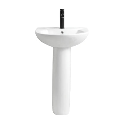 Cheap Price Modern Small Size Back to Wall Free Stand Ceramic Full Pedestal Round Basin Bathroom Sink