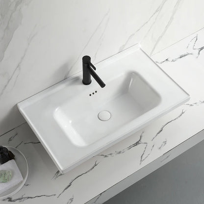 Modern Ceramic Solid Surface Cabinet Sink White Rectangular Bathroom Vanity Counter Top Basin