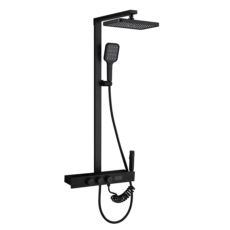 MUBI Luxury Bathroom Stainless Steel Rain Shower Set Wall Mounted Black Thermostatic Smart Digital Dual Handle Slide Bar Shower