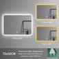 Modern Rectangle Frameless LED Bathroom Wall Mirror 70*50 Three-Color Illuminated for Hotel or Apartment