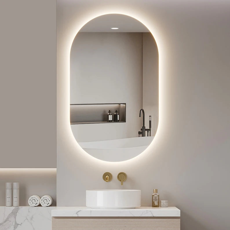 Modern Design Smart Wall Mirror Arch Shape with LED Illuminated Touch Control Moisture Proof for Home Apartment Villa Bathroom