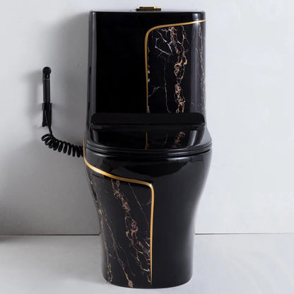 One Piece Black Gold Toilet Bowl Combo Luxury Water Closet Ceramic Bathroom WC Toilet Sink Set