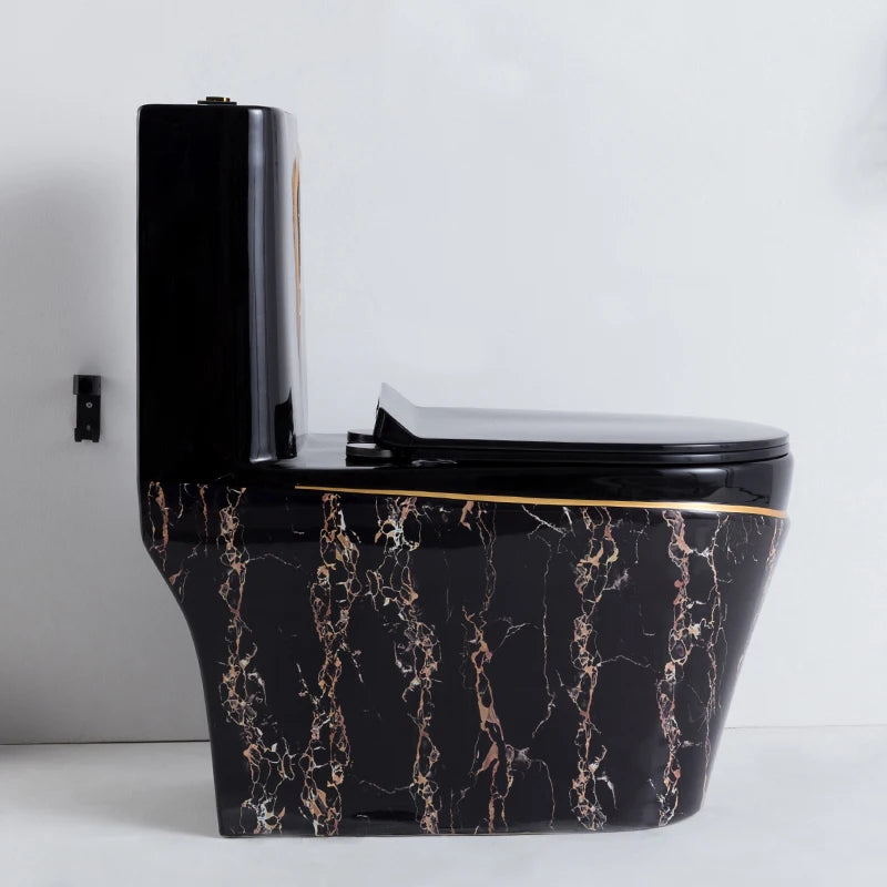 One Piece Black Gold Toilet Bowl Combo Luxury Water Closet Ceramic Bathroom WC Toilet Sink Set