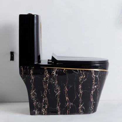 One Piece Black Gold Toilet Bowl Combo Luxury Water Closet Ceramic Bathroom WC Toilet Sink Set