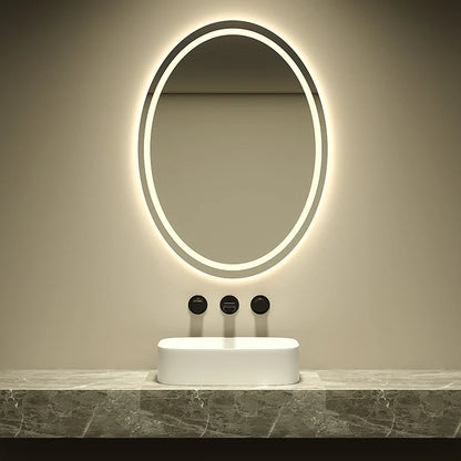 Oval Shaped Modern Intelligent Wall Mounted LED Smart Mirror Silver Lenses 3000-6000K Light Customizable 2-Year Warranty