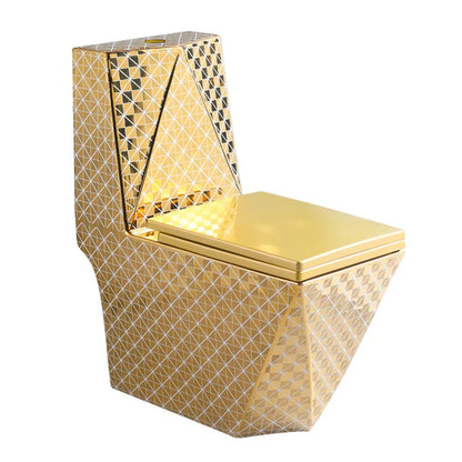 Luxury Square Dual-Flush One Piece Ceramic Toilet with Gold Finish Floor Mounted 5 Year Warranty