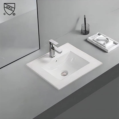 Modern Villa Hotel Apartment Slim Rectangle Ceramic White Single Hole Top Mount Bathroom Wash Basin