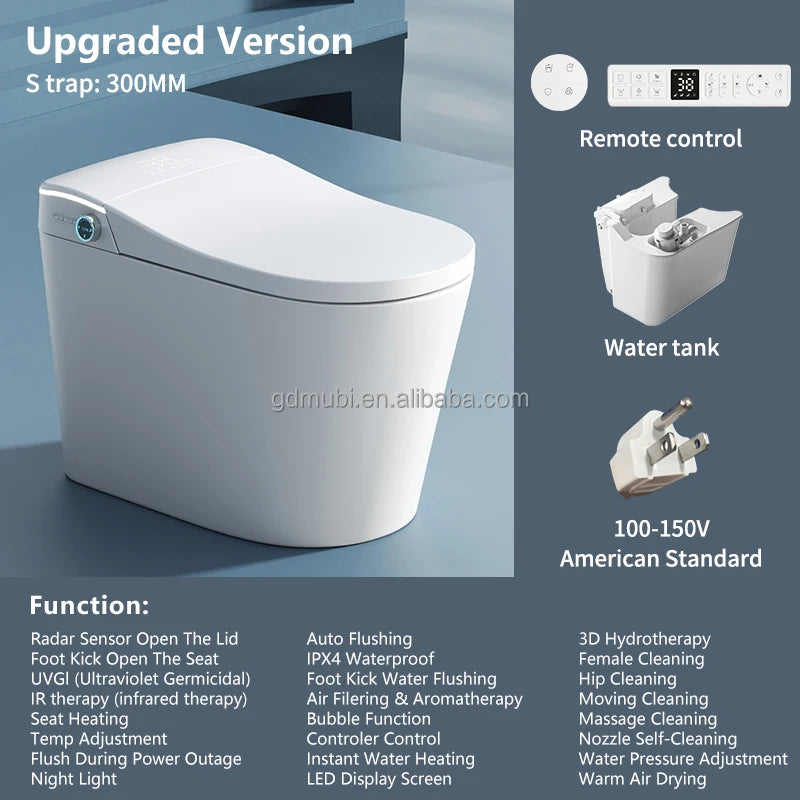 Smart One-Piece Electric Bidet Toilet with Heated Seat Night Light Wireless Remote Control, Modern Ceramic Toilet