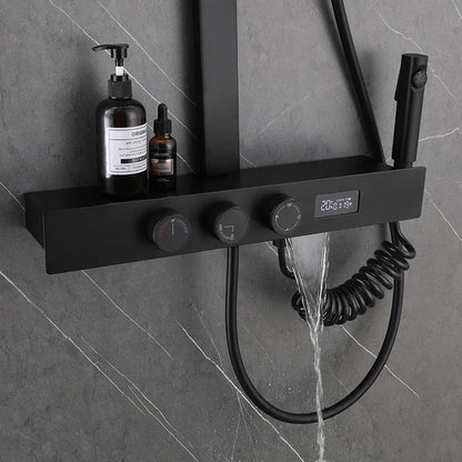 MUBI Luxury Bathroom Stainless Steel Rain Shower Set Wall Mounted Black Thermostatic Smart Digital Dual Handle Slide Bar Shower
