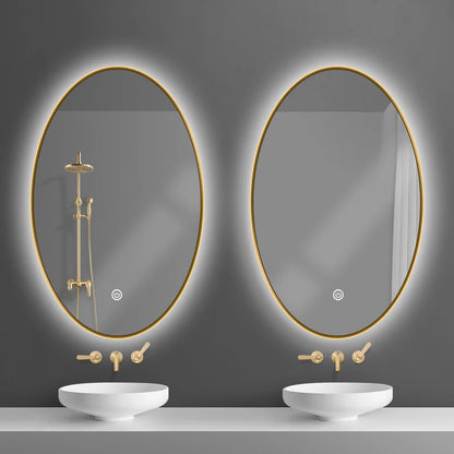 Modern Design Hotel Villa Apartment Bathroom Wall-Mounted Oval Illuminated Smart Backlit Moisture Proof Gold Frame Vanity Mirror