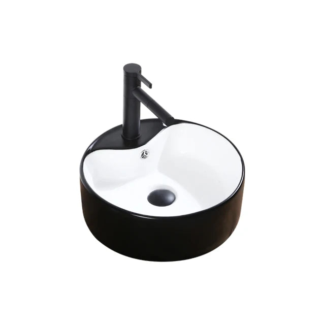 Square Bathroom Black Ceramic Round Countertop Wash Basin Bowl White Table Top Lavatory Sink