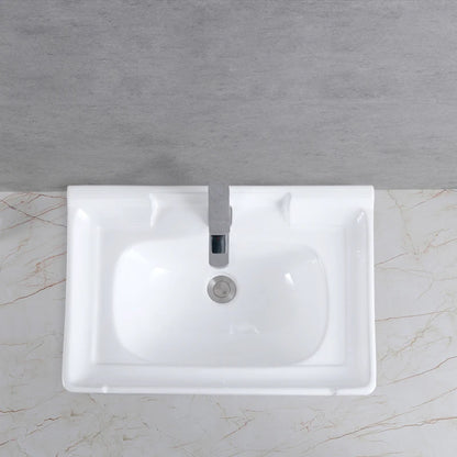 حوض فندقي عصري أبيض مستطيل من السيراميك بفتحة صنبور واحدة للتركيب العلوي، ضمان 3 سنوات، سطح أملس وسهل التنظيف
