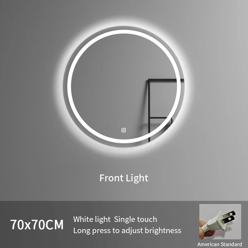 American Standard 700mm Frameless Round Bathroom LED Wall Mounted Smart Mirror Illuminated for Hotels