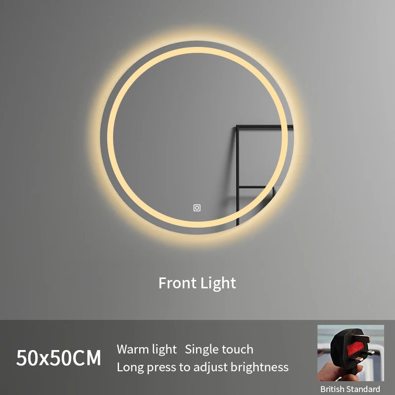 European Standard Modern Illuminated Adjustable LED Bath Round Mirror Hotel Wall-Mounted Smart Mirror