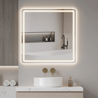 Factory Wholesale Modern Square Wall Hung LED Smart Bathroom Mirror with Illuminated Light Hotel Use Graphic Design 60x60cm