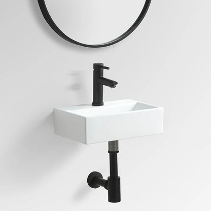 Hot Sale Modern Small Rectangular White Ceramic Wall Hung Hotel Bathroom Sink with Towel Shelf