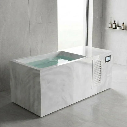Grey White Texture Acrylic Cold Plunge Freestanding Integrated 1.5HP Cooling Chiller Machine All in One Ice Bathtub
