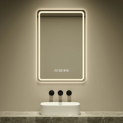 Luxury Modern Rectangle Wall Lighted Digital Led Illuminated Bath Mirror Large Frameless Smart Moisture Proof Hotel Use 60x80CM