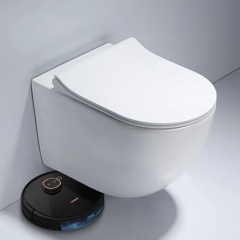 Wall Hung Toilet with P-Trap Ceramic Rimless Bowl Dual-Flush Slow Closing Bidet Concealed Tank Gravity Flushing