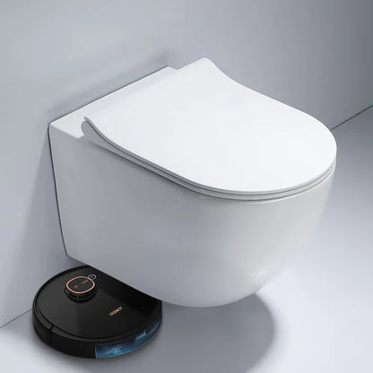Wall Hung Toilet with P-Trap Ceramic Rimless Bowl Dual-Flush Slow Closing Bidet Concealed Tank Gravity Flushing