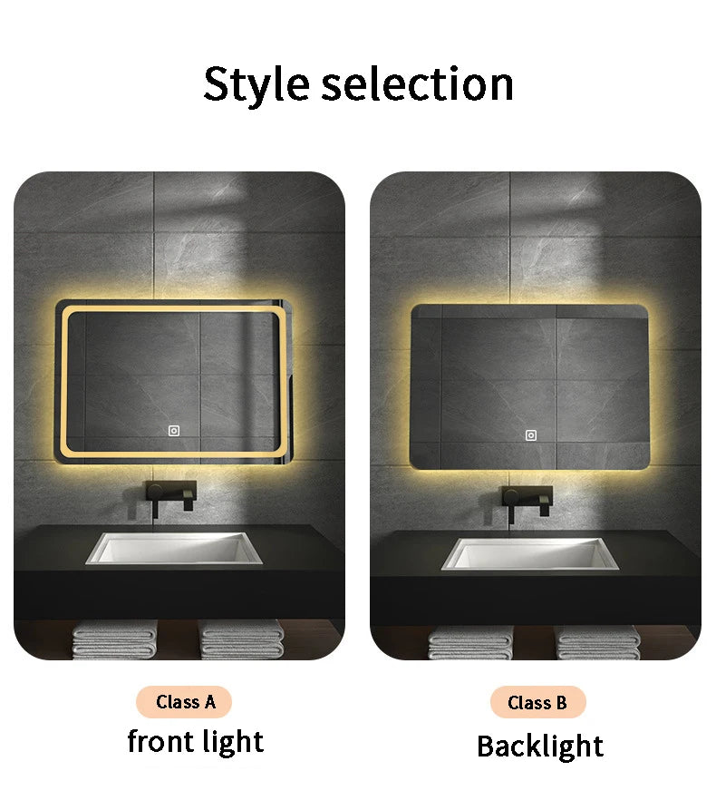80*60 Rectangle Led Spiegel Illuminated Frameless Smart Adjustable Color Temperature Moisture Proof Bathroom Hotel Use Mirror