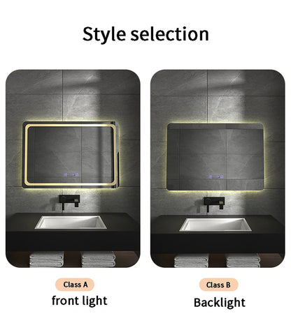 Sensor Switch Large Rectangular Vanity Mirror Anti Fog Bathroom Wall Mounted Frameless Smart Led Mirrors