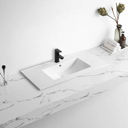 Modern Thin Edge White Ceramic Rectangular Bathroom Cabinet Vanity Sink with Hotel Application