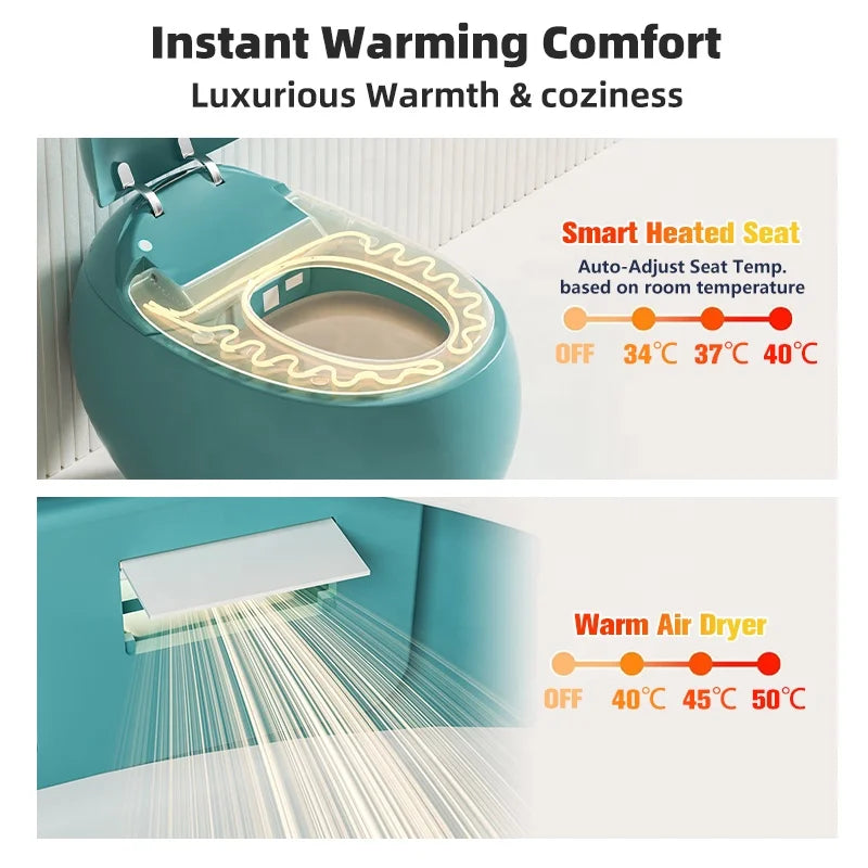 Innovation Fully Automatic Sensor Flush Intelligent Toilet Egg Green WC Bowl Smart Toilet Rounded Curves Remote Control S-Trap