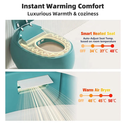 Innovation Fully Automatic Sensor Flush Intelligent Toilet Egg Green WC Bowl Smart Toilet Rounded Curves Remote Control S-Trap