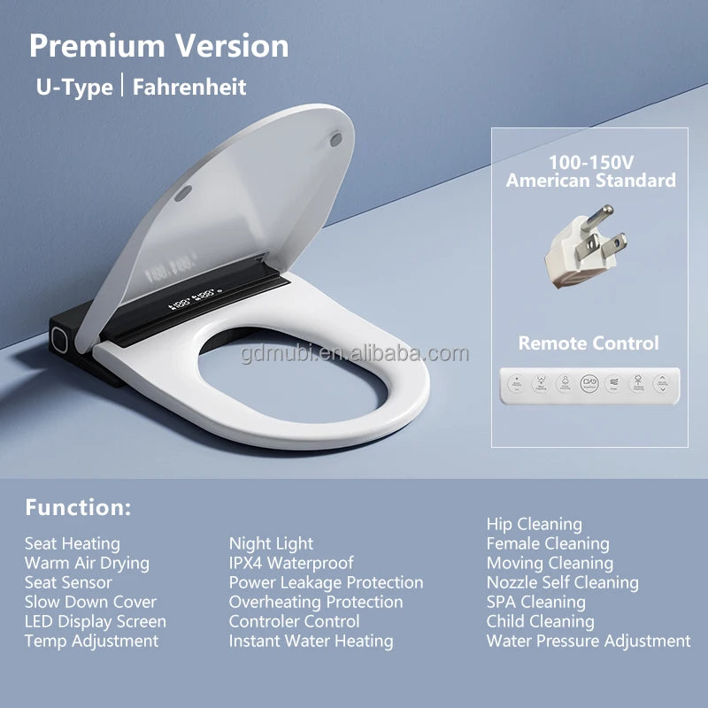 Self Cleaning Smart Wc Toilet Seat U Shape Automatic Cover Electric Bidet Lid Bathroom Intelligent Soft Close Heated Toilet Seat