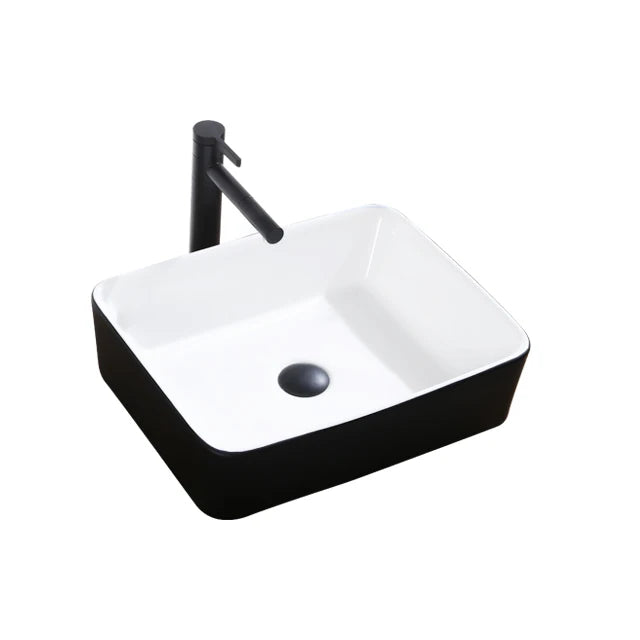 Square Bathroom Black Ceramic Round Countertop Wash Basin Bowl White Table Top Lavatory Sink