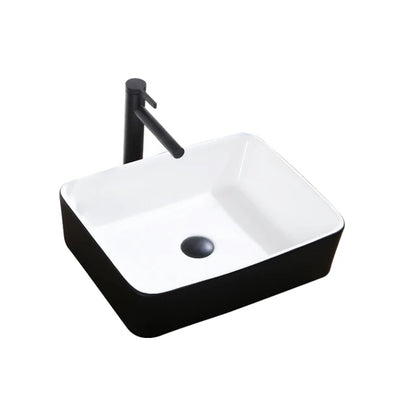 Square Bathroom Black Ceramic Round Countertop Wash Basin Bowl White Table Top Lavatory Sink