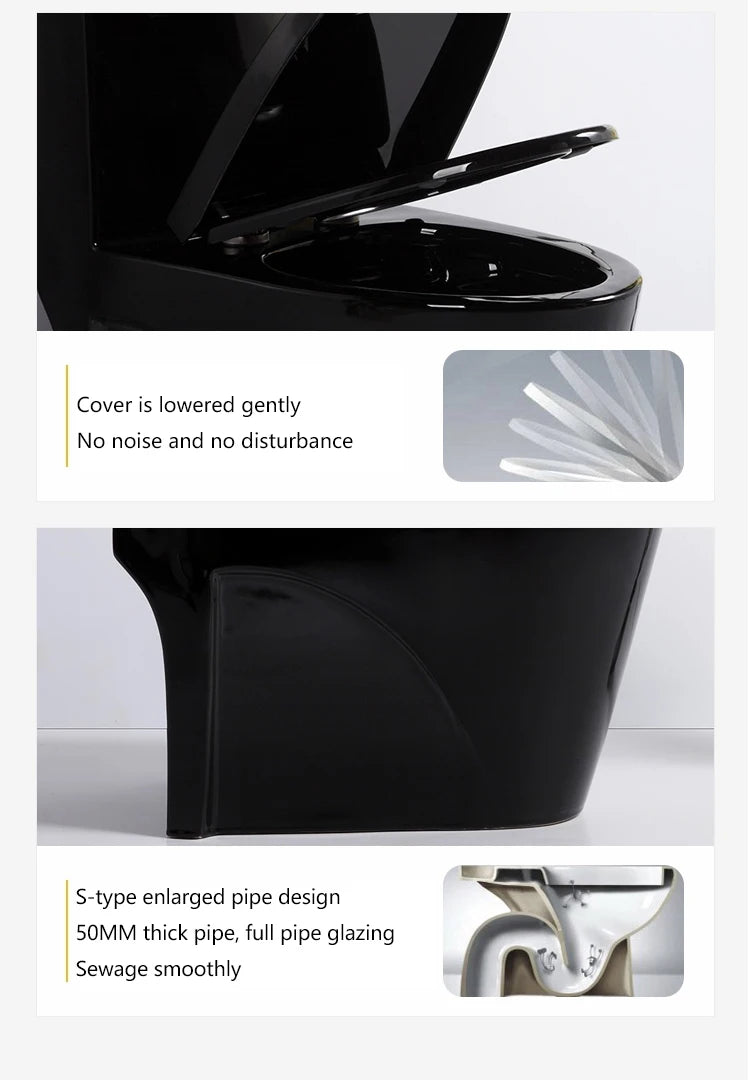Hotel Ceramic Black Elongated Modern Toilet Floor Mounted Dual Flush One Piece Toilet Bowl S-Trap/P-Trap