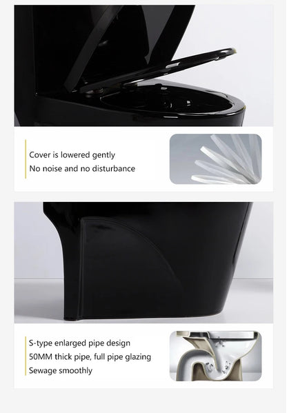 Hotel Ceramic Black Elongated Modern Toilet Floor Mounted Dual Flush One Piece Toilet Bowl S-Trap/P-Trap