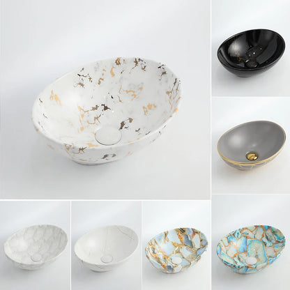 Dark Oval Ceramic Art Table Top Wash Basin Bowl Bathroom Small Above Counter Brown Marble Sink