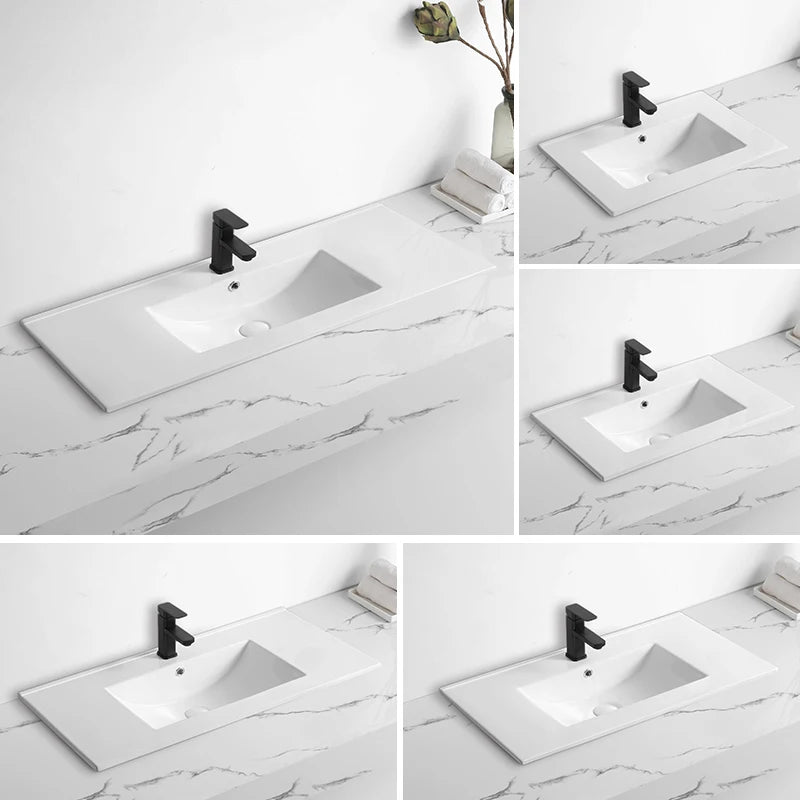 Modern 910mm Hotel Thin Edge White Ceramic Rectangular Bathroom Countertop Vanity Sink with Easy Clean for Apartment and Villa