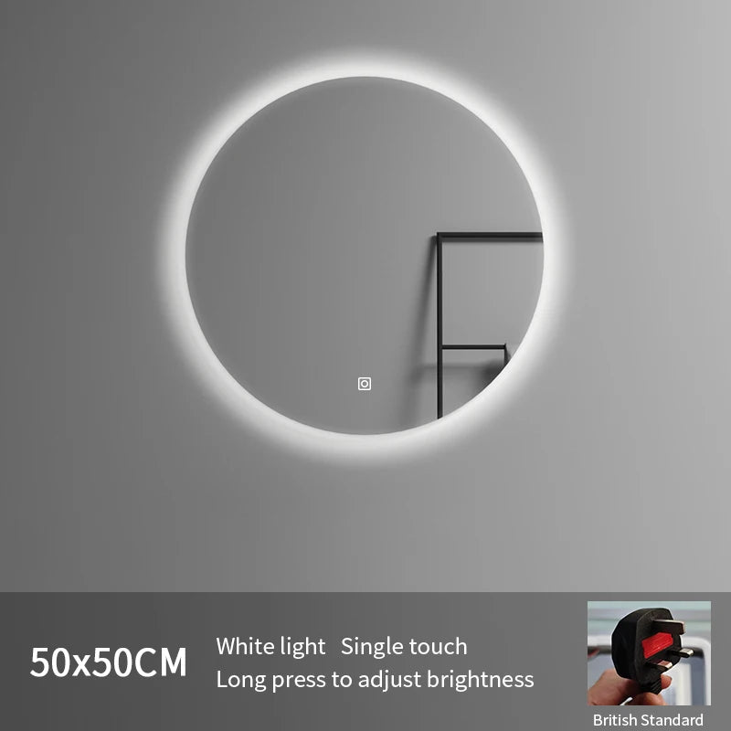 European Standard Modern Illuminated Adjustable LED Bath Round Mirror Hotel Wall-Mounted Smart Mirror