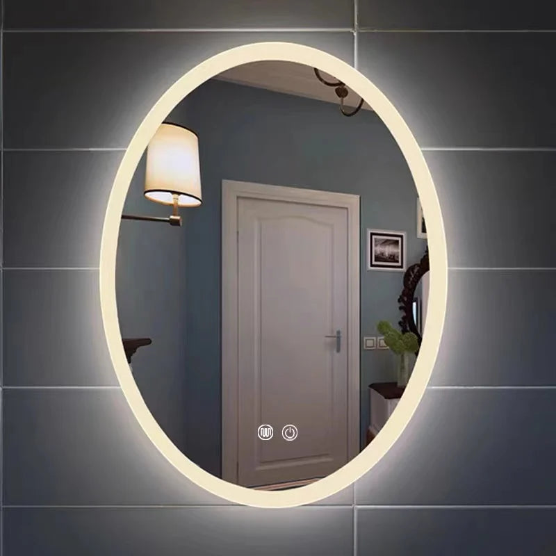Anti Fog Sensor Touch Oval Led Shower Mirror Intelligent Modern Bath Wall Smart Mirror for Bedroom