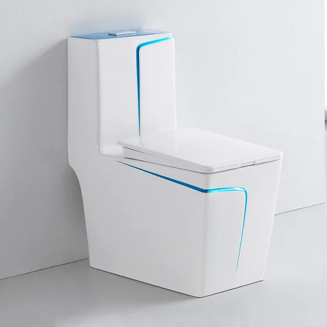 Modern Dual-Flush Square S-Trap Ceramic One Piece Toilet with Siphon Jet Flushing White Gold Color
