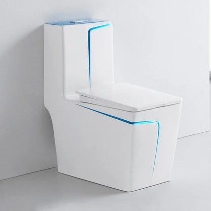 Modern Dual-Flush Square S-Trap Ceramic One Piece Toilet with Siphon Jet Flushing White Gold Color