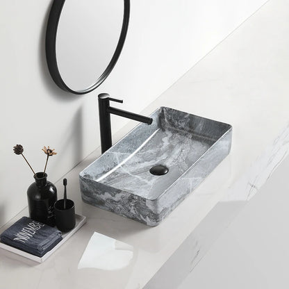 High Quality Bathroom Grey Rectangular Marbled Easy Clean Modern Ceramic Top Mounted Counter Top Sink Wash Basin