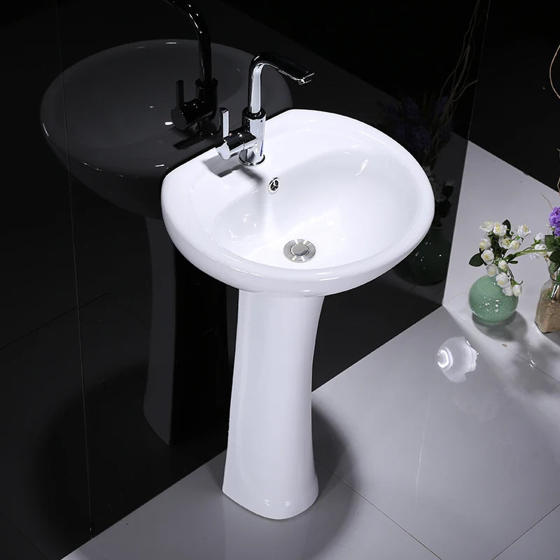 Cheap Price Modern Small Size Back to Wall Free Stand Ceramic Full Pedestal Round Basin Bathroom Sink