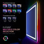 مرآة حائط ذكية مستطيلة بإضاءة خلفية للحمام، مع خاصية تغيير الألوان بتقنية RGB LED وبلوتوث للموسيقى بدون إطار