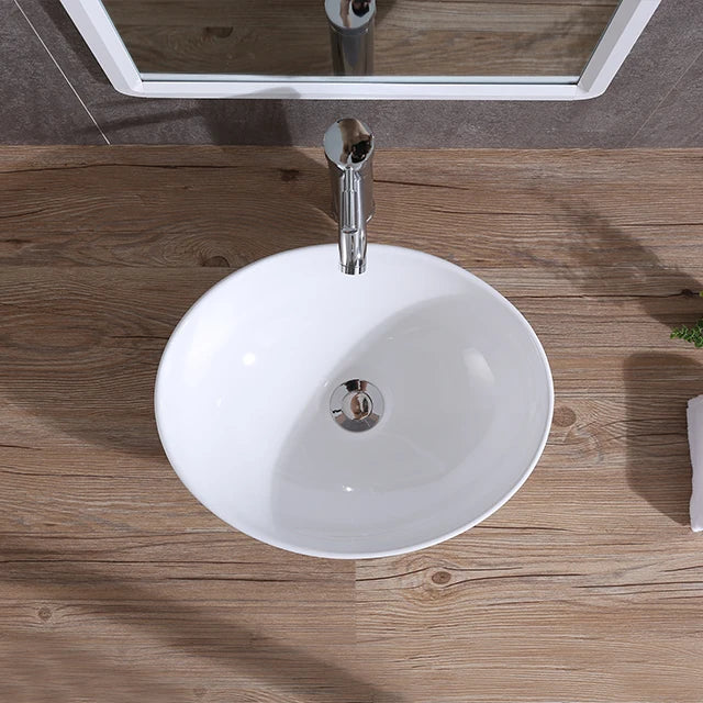 Modern Hot Sale White Oval Shape Vessel Sink Table Top Bathroom Ceramic Sanitary Wares Art Wash Basin Easy Clean Top Mounted