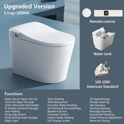 Smart One-Piece Electric Bidet Toilet with Heated Seat Night Light Wireless Remote Control, Modern Ceramic Toilet