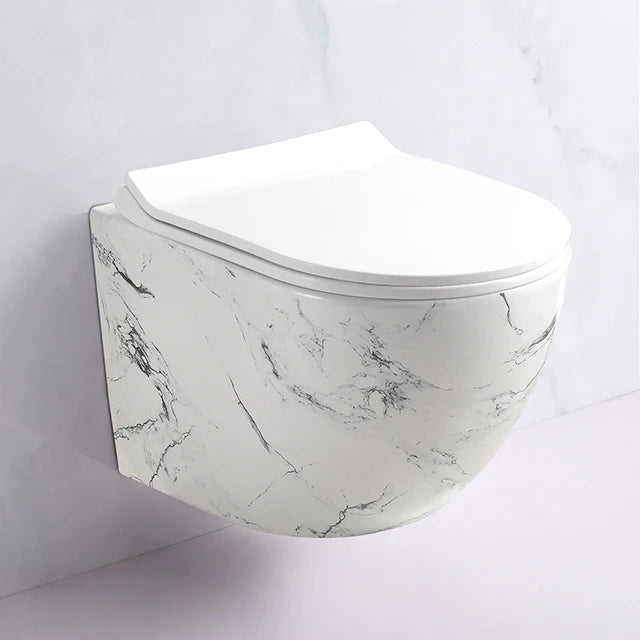 مرحاض سيراميك معلق على الحائط من الرخام مخصص، مرحاض WC بتدفق جاذبية، مرحاض معلق بدون حافة