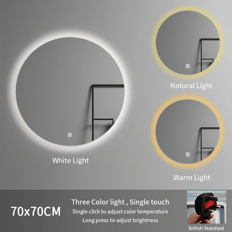 70cm Adjustable Color Temperature Modern Illuminated Bathroom Mirror LED Moisture Proof Smart Mirror for Hotel Home Graphic